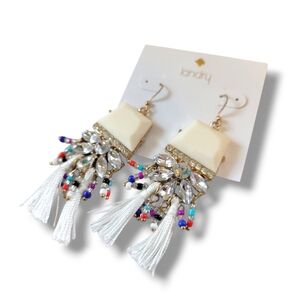 Landry | NWT Fun Boho Multicolor Stone Crystal Beaded Tassel Fringe Earrings